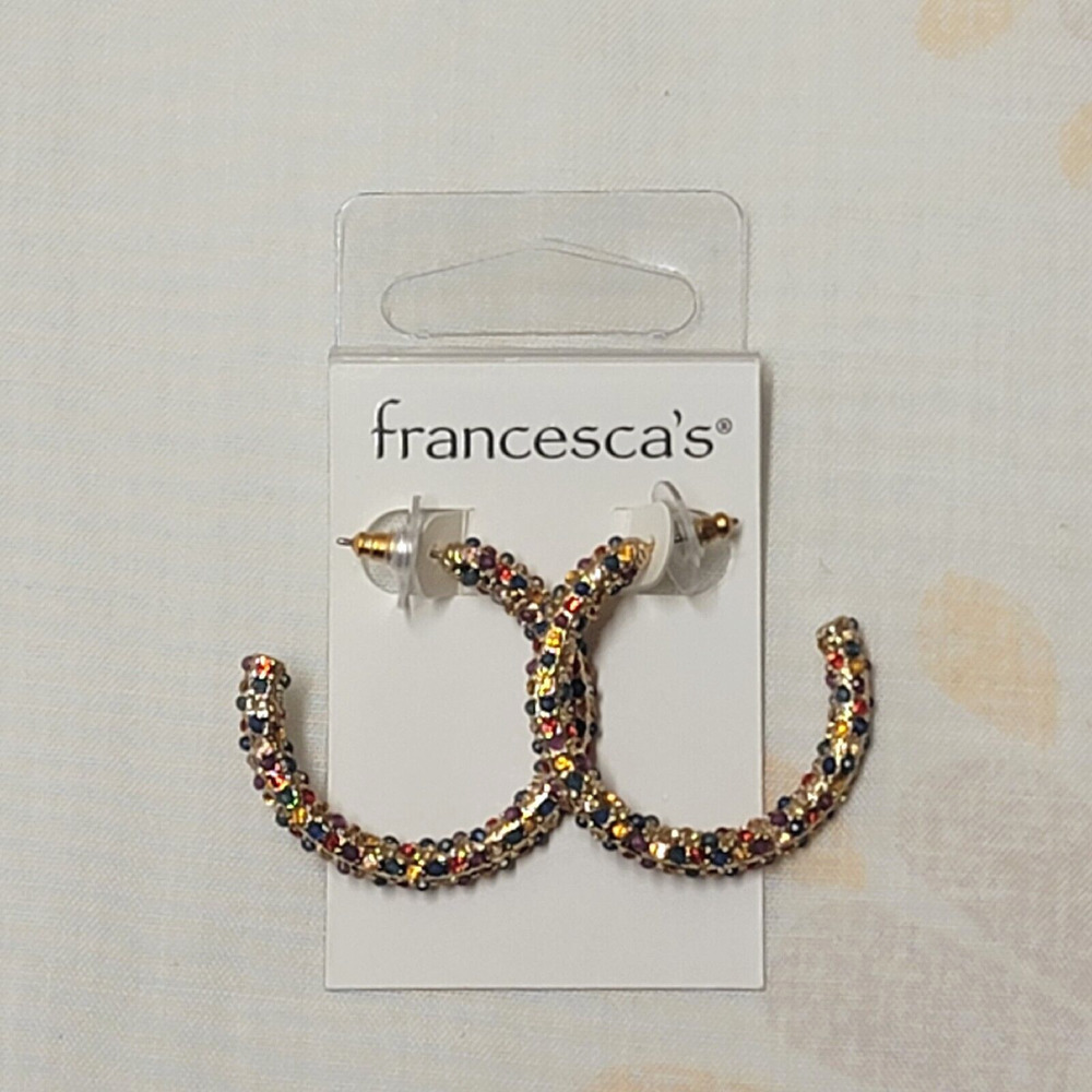 FRANCESCA'S Half Loop Rainbow Rhinestone Earrings Stud